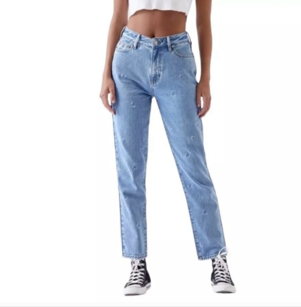 PacSun Size 26 Over the Moon Mom Jeans Embroidered Moons Celestial 100% Cotton